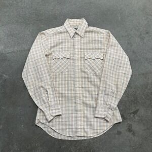 Vintage 80s Levis White Tab Plaid Western Flap Pocket Shirt Regular Fit USA Made